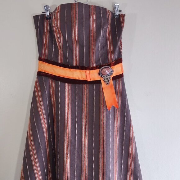 Eva Franco Anthropologie Strapless Striped Dress Embroidered Whimsigoth Size 8 - Picture 2 of 10